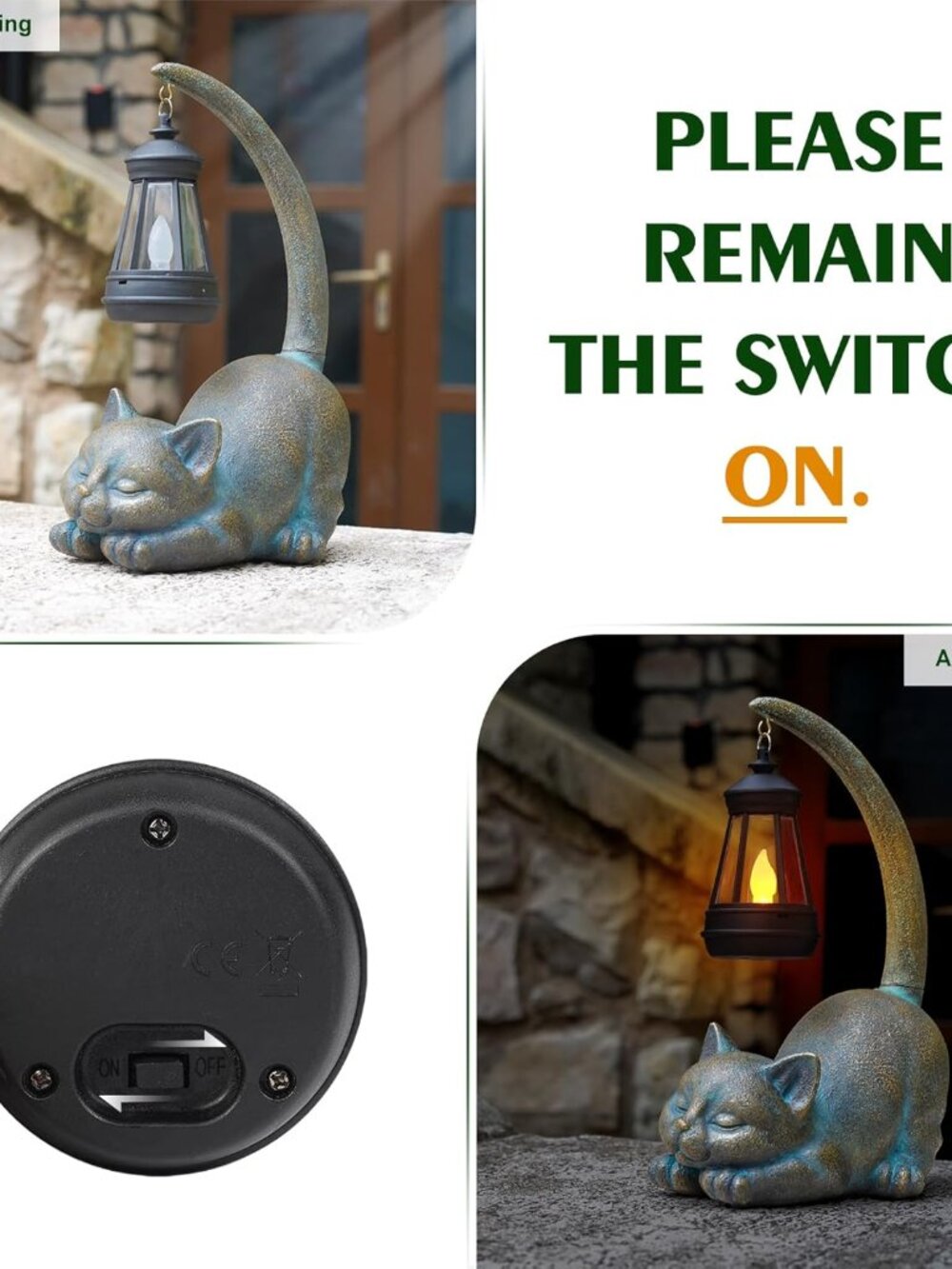 Solar Garden Statues Cat Figurine with Solar Light Outdoor Decorations for Patio - Picture 5 of 6